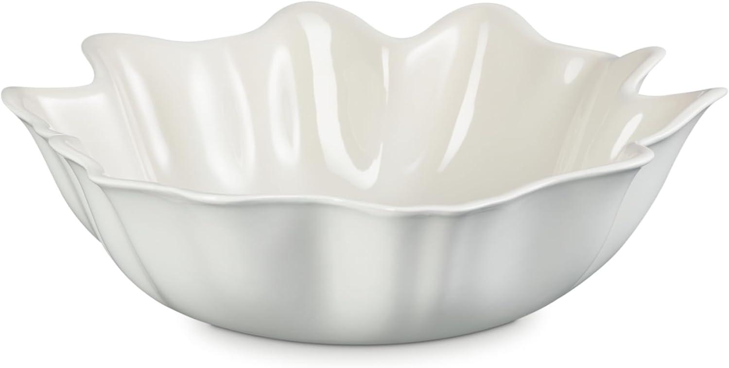 Meringue White Ceramic 15" Petal Serving Bowl