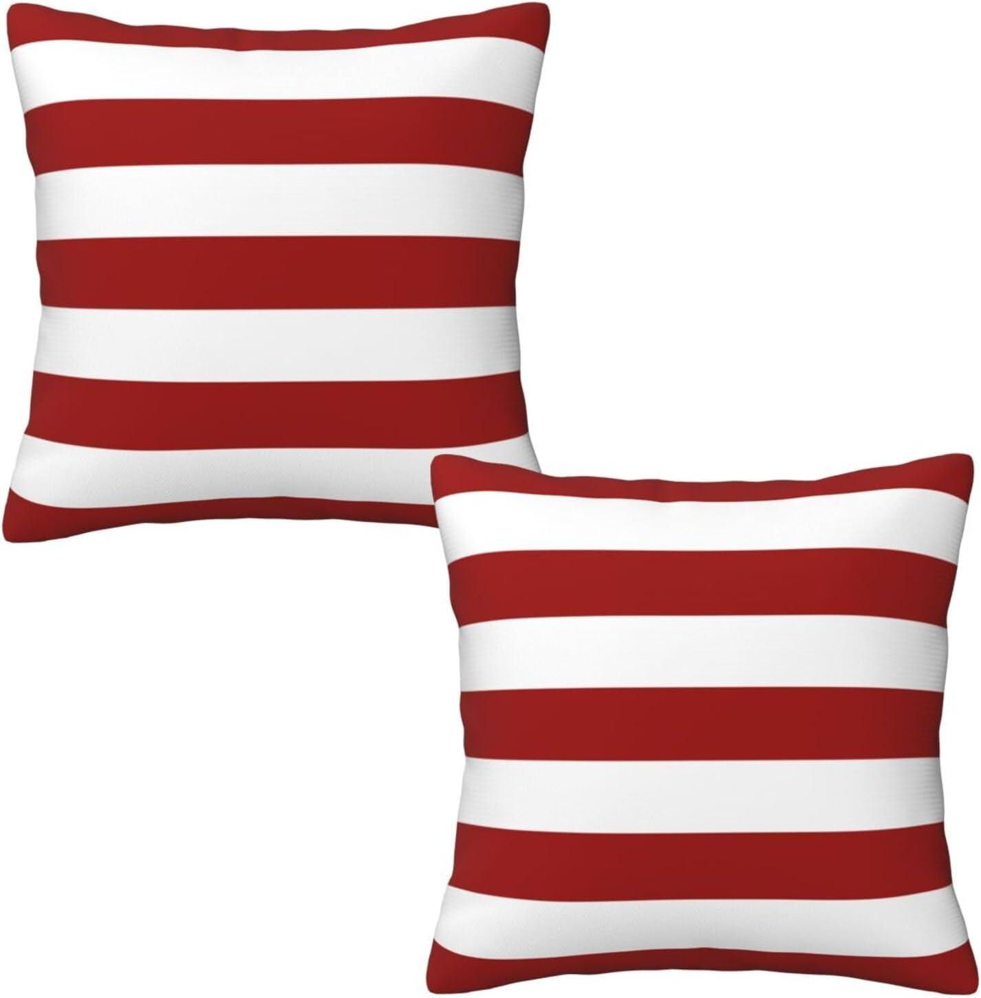 Red and White Stripes Throw Pillow Cover Cushion Modern Farmhouse Pillow Covers 18x18 Inch Soft Pillow Cases Decor for Couch Sofa Living Room Bedroom Outdoor Home Gift Set of 2