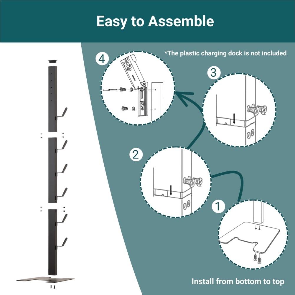 EZ SPARES Storage Stand Docking Station Holder,Compatible with Dyson V15 V11 V10 V8 V7 V6 Cordless Vacuum Cleaners Accessories,Stable Metal Bracket Organizer Rack(Black,6 Hooks)