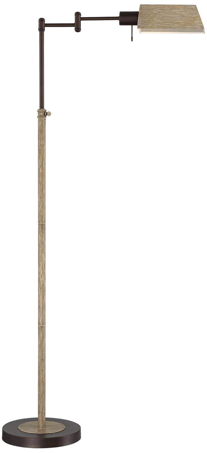 Regency Hill Rustic Farmhouse Swing Arm Pharmacy Floor Lamp 54" Tall Bronze Faux Wood Adjustable Height Living Room Reading Bedroom Office