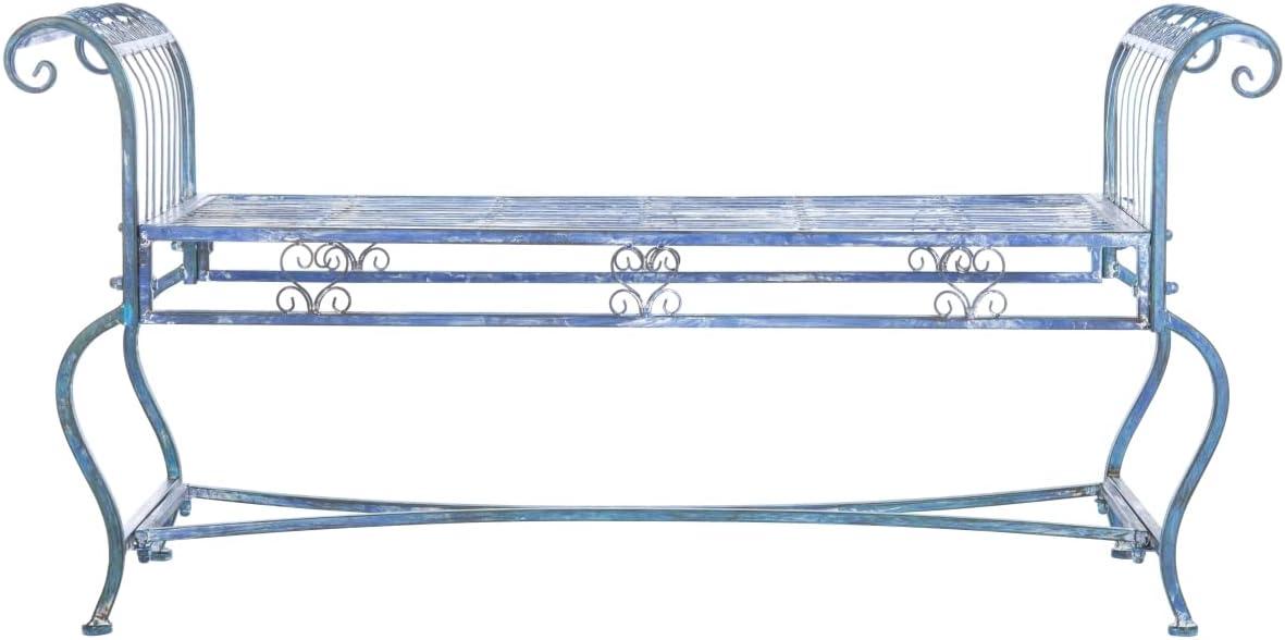 Antique Blue Victorian Iron Garden Bench