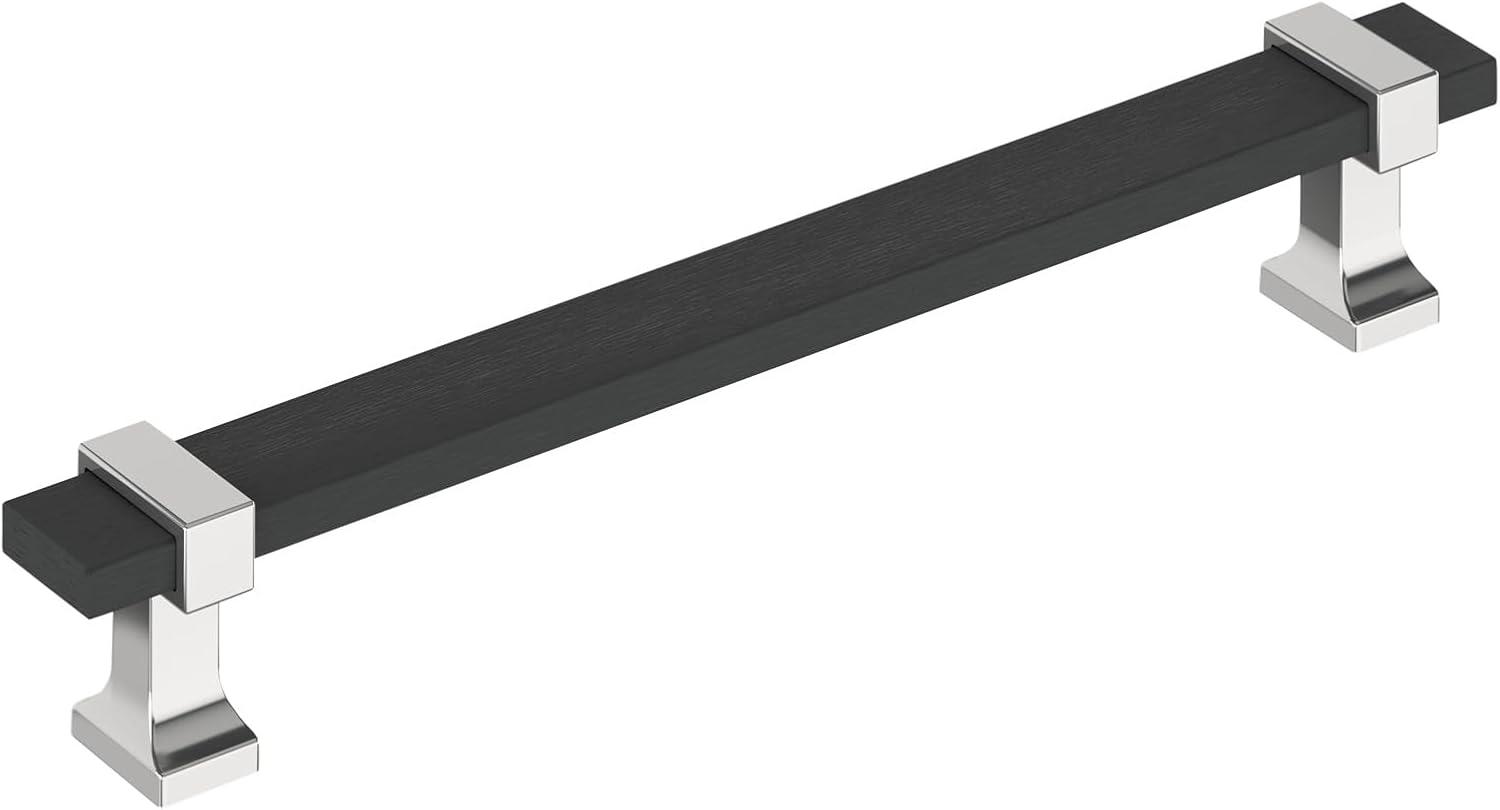 Amerock Overton 6-5/16 inch (160mm) Center-to-Center Brushed Matte Black/Polished Chrome Cabinet Pull