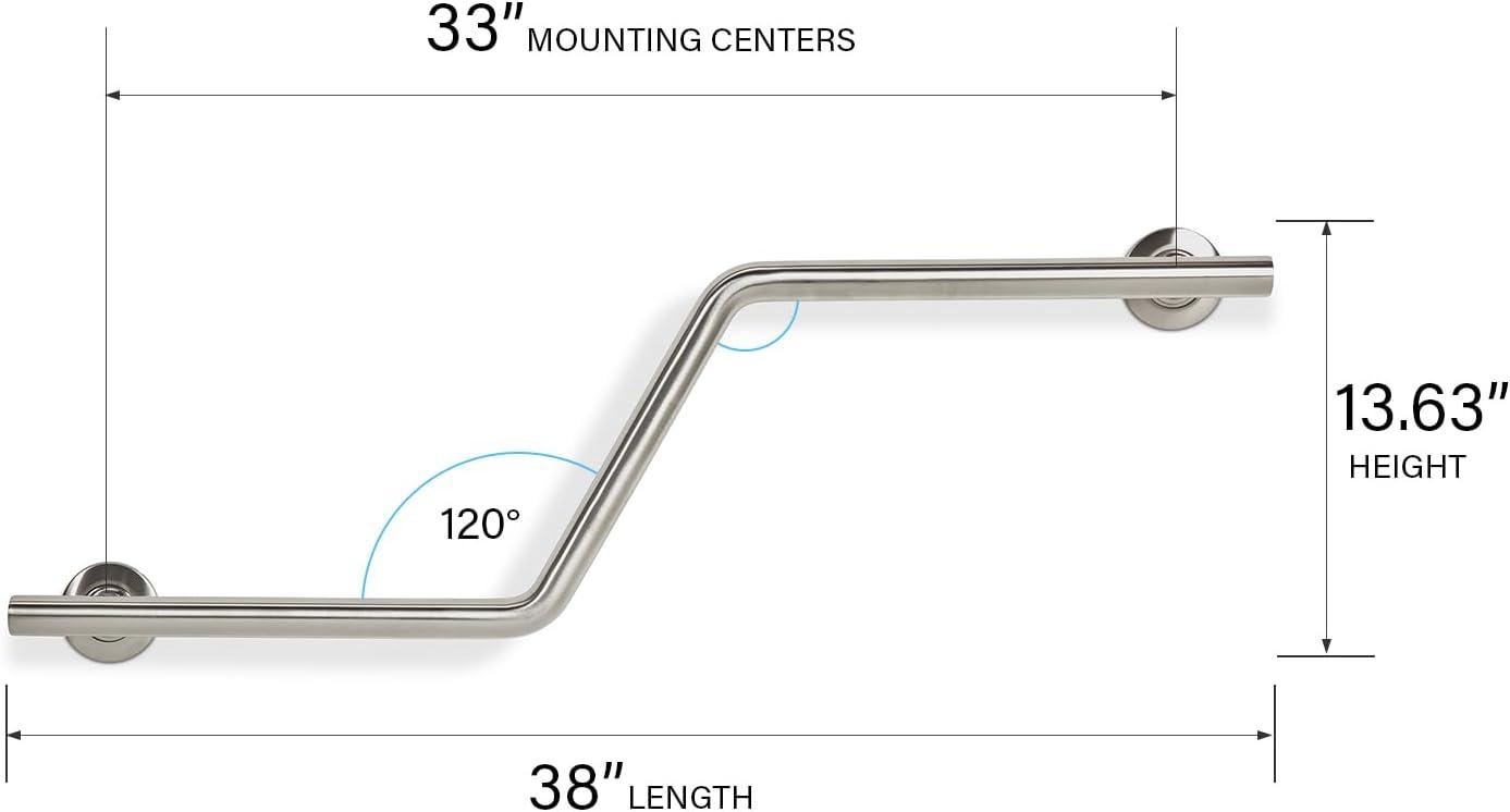 Lifestyle & Wellness Zuma Angled Wall-Mount 38" Left-Handed Grab Bar