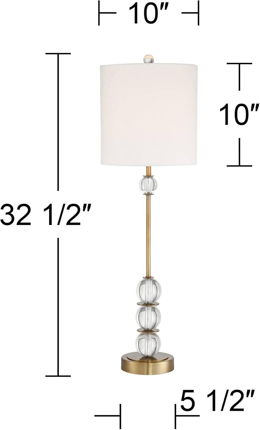 Vienna Full Spectrum Halston Art Deco Buffet Table Lamp 32 1/2" Tall Crystal Ball Brass Metal Off White Fabric Drum Shade for Bedroom Living Room Kids