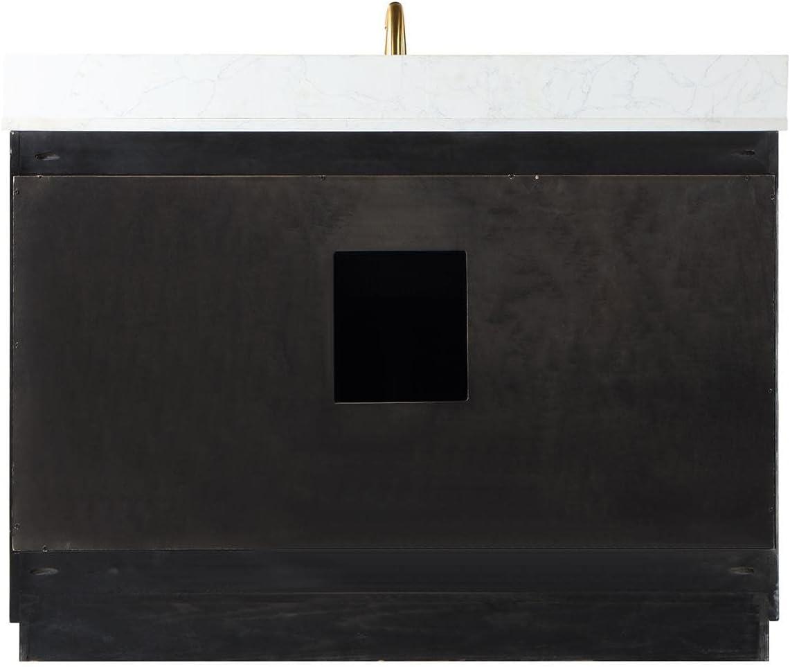 Gazsi 48" Single Bathroom Vanity Set in Brown Oak with Grain White Composite Stone Countertop without Mirror