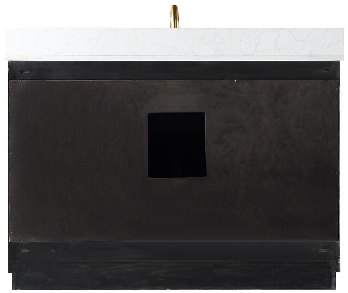 Gazsi 48" Single Bathroom Vanity Set in Black Oak with Grain White Composite Stone Countertop without Mirror