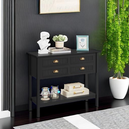 Console Table with 4 Drawers,Sofa Side Table with Open Storage Shelf, Entryway Table for Living Room