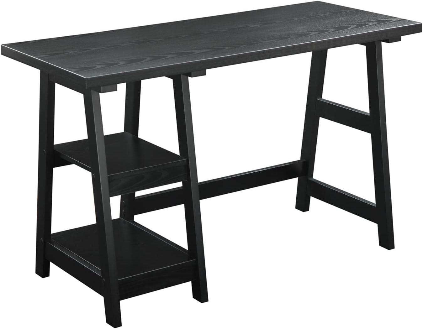 Convenience Concepts Designs2Go 29.25" Tall Trestle Desk with Shelves, Black