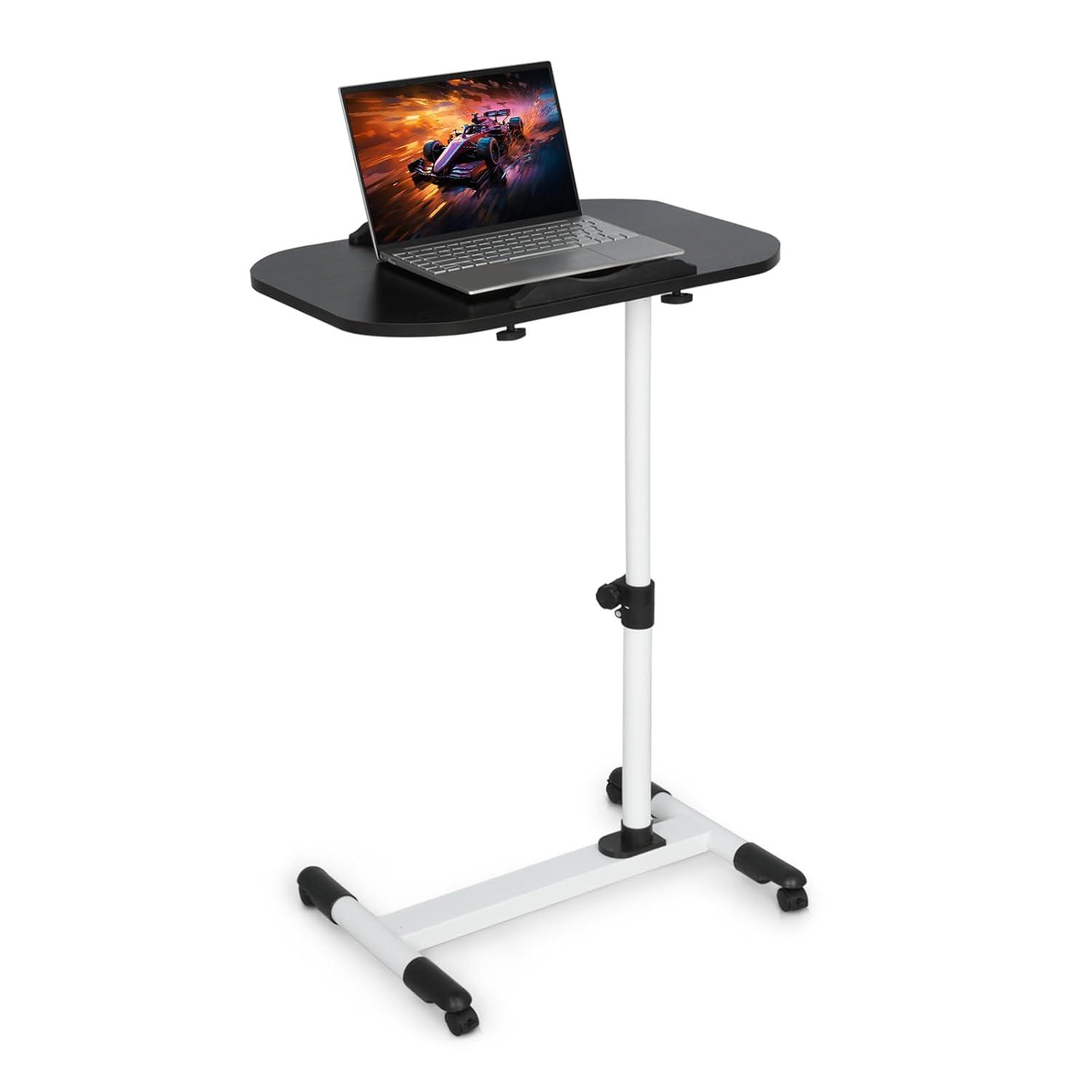 MoNiBloom Mobile Computer Desk, Adjustable Height Standing Table, Laptop Desk Rolling Sit-Stand with Wheels