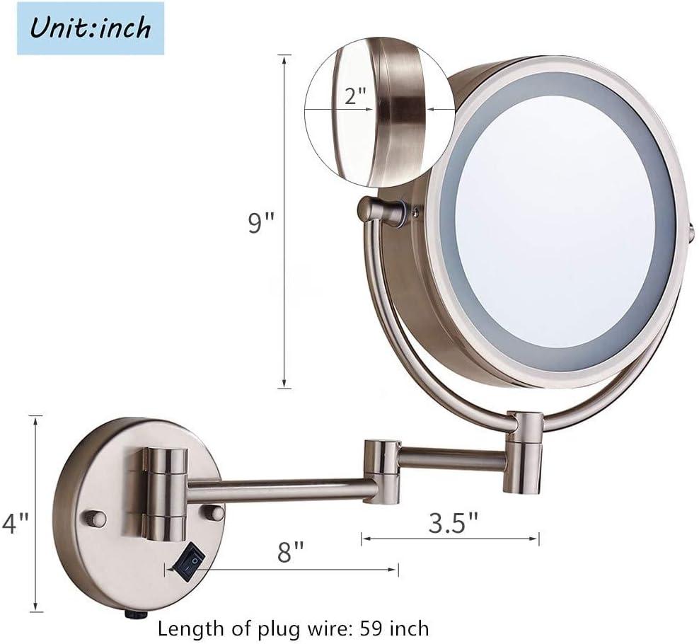 8.5 Inch Wall Makeup Mirror with 3 Tones LED Lights,Double Sided Vanity Mirror for Bathroom 10X Magnification,Plug Powered (Black/10X)