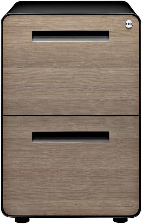 Modern Black and Wood 2-Drawer Mobile File Cabinet with Lock