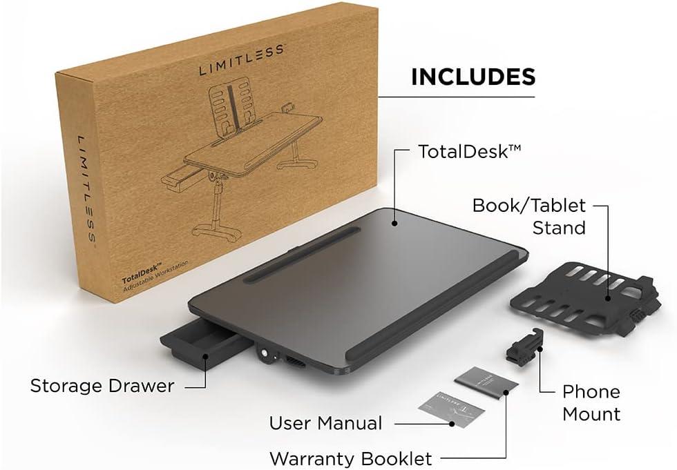 Limitless TotalDesk Portable Workstation Lap Desk with 12.3" Adjustable Height and Tilt 5.8lb - Black