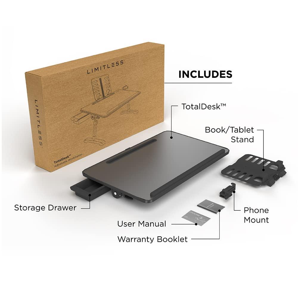 Limitless TotalDesk Portable Workstation Lap Desk with 12.3" Adjustable Height and Tilt 5.8lb - Black