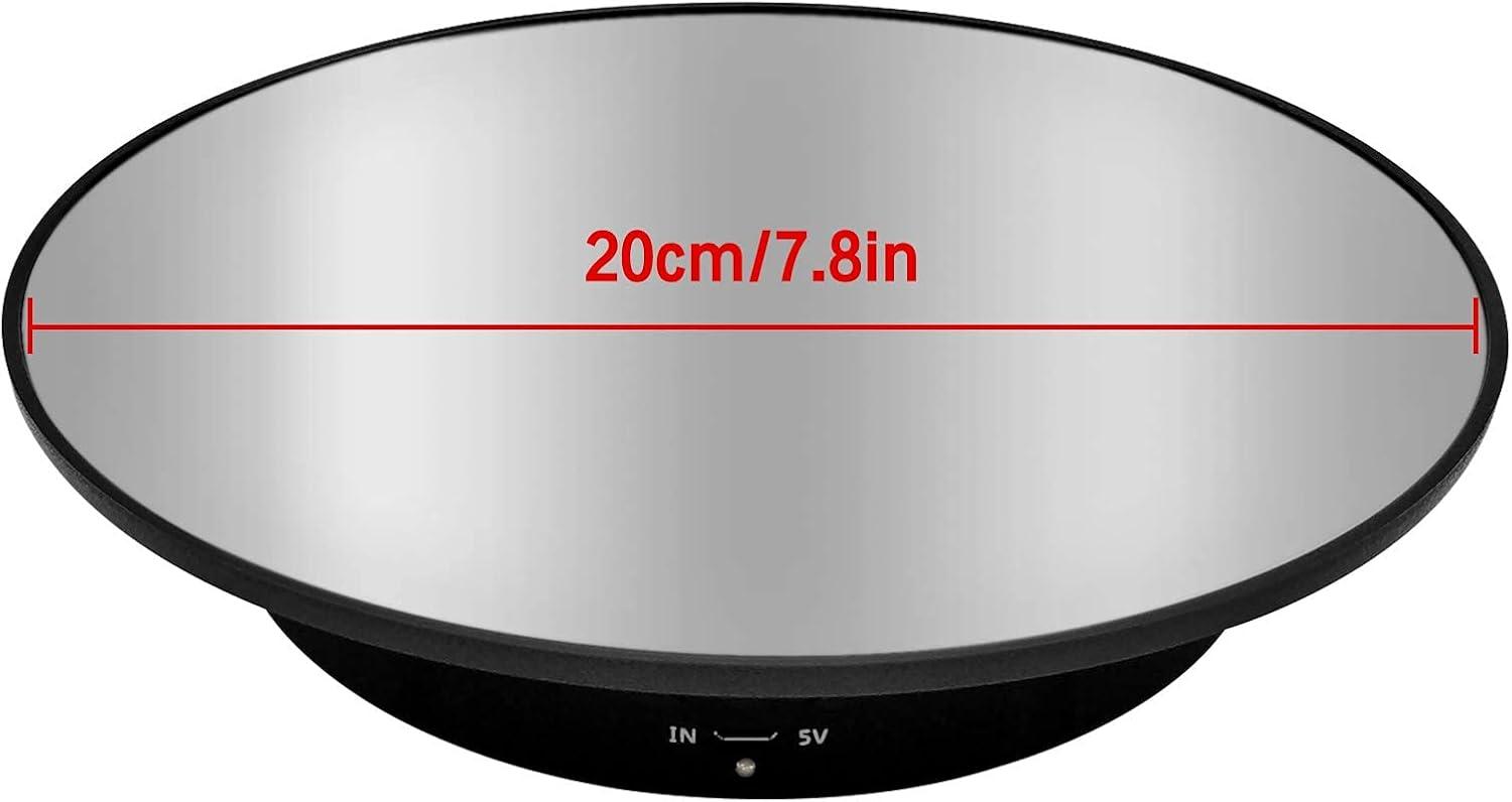 Motorized Rotating Display Stand, 7.87inch /17.6LB Load，Mirror Covered 360 Degree Turntable Display Stand for Photography Products and Shows, Max Load 8KG/ 20CM Video Show(Black)