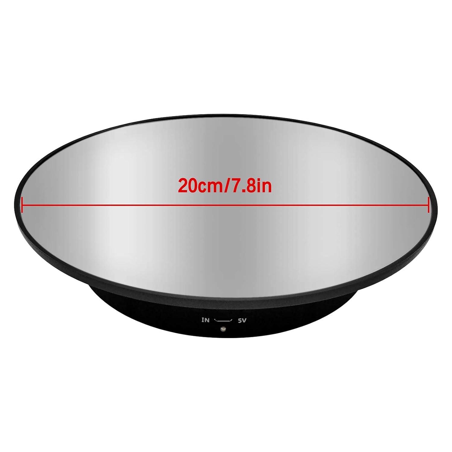 Motorized Rotating Display Stand, 7.87inch /17.6LB Load，Mirror Covered 360 Degree Turntable Display Stand for Photography Products and Shows, Max Load 8KG/ 20CM Video Show(Black)