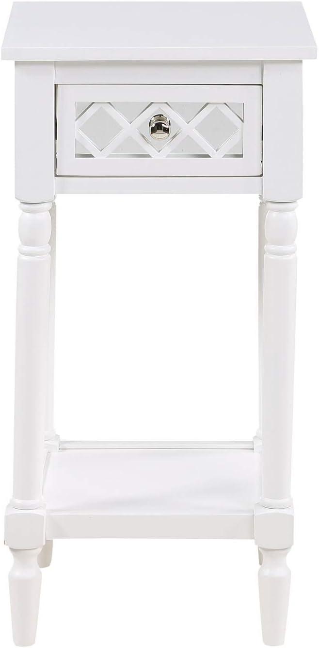Convenience Concepts French Country Khloe Deluxe 1 Drawer Accent End Table 14" - Traditional Farmhouse Side Table with Mirrored Storage Drawer and Shelf for Living Room, White