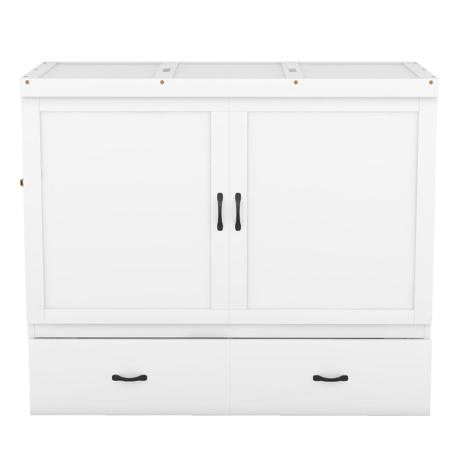 Harper & Bright Designs Full Size Murphy Bed with USB Port and a Large Drawer, Space-Saving Wall Bed for Multipurpose Guest Room or Home Office - White