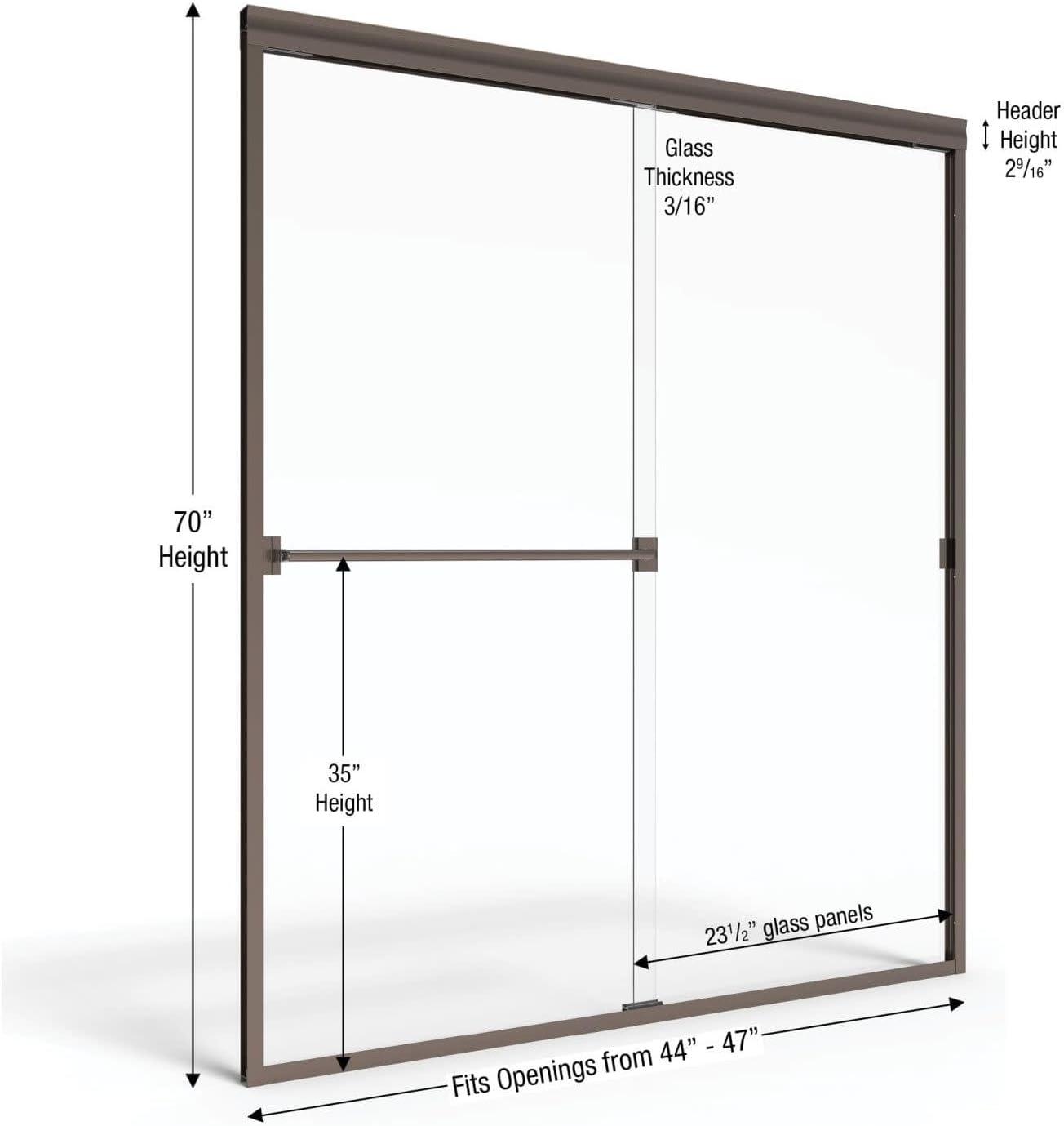 Classic 43''-47'' Silver Aluminum Semi-Frameless Shower Door