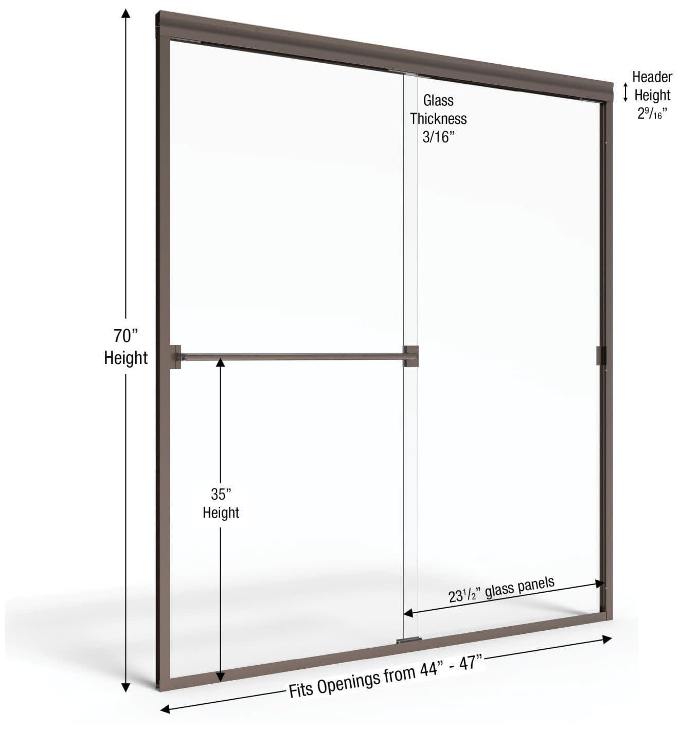 Classic 47" Brushed Nickel Semi-Frameless Sliding Shower Door with Frosted Glass
