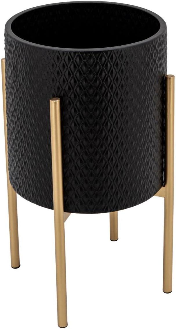 Textured Diamond Metal Planter Stands in Black and Gold, Set of 2