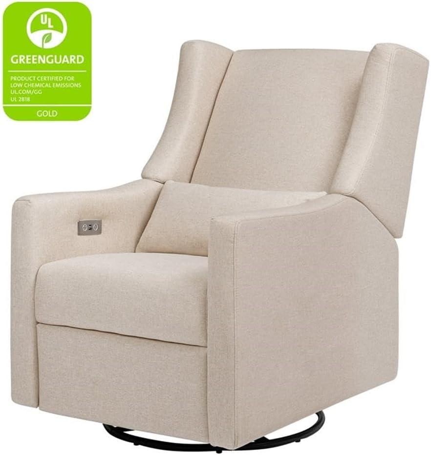 Babyletto Kiwi Almond Teddy Loop Nursery Power Glider Recliner Chair with Light Wood Base