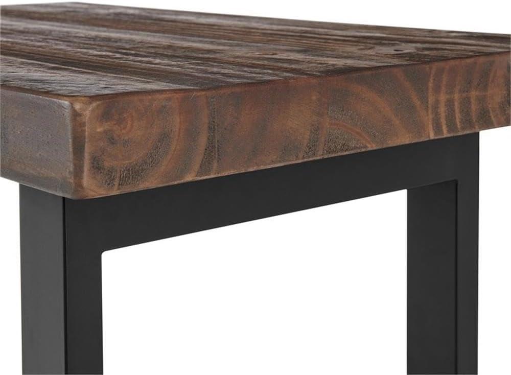 Pomona Solid Wood and Metal End Table with Shelf - Alaterre Furniture: Rustic Design, Fixed Shelf, Rectangle Shape