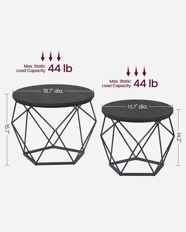 Small Coffee Table Set of 2, Round Coffee Table with Steel Frame, Side End Table for Living Room, Bedroom, Office, Charcoal Gray and Ink Black