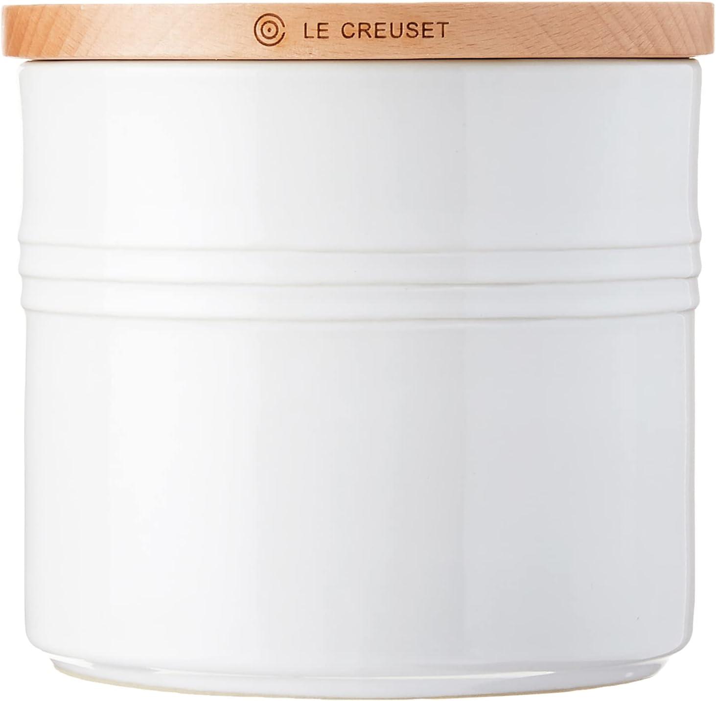 White Ceramic 1.5 qt. Canister with Beechwood Lid