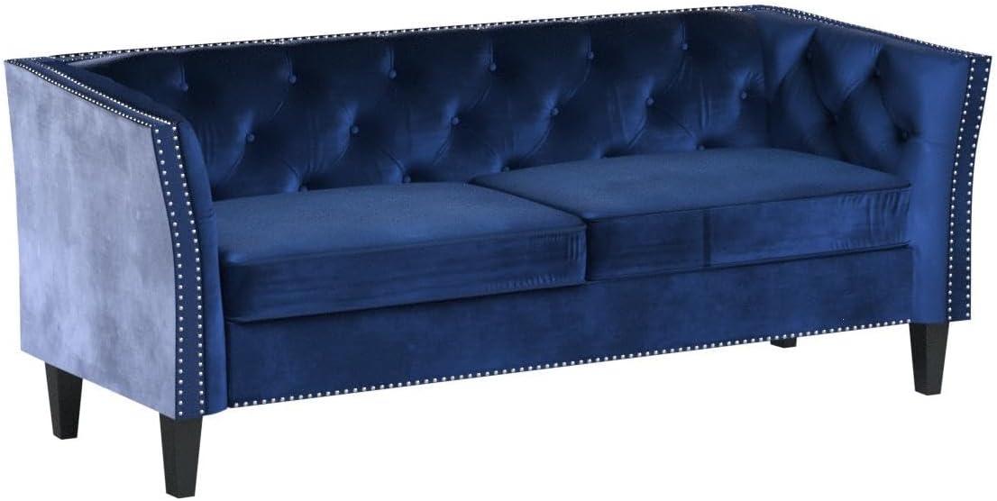 Chatwin Contemporary Tufted Velvet Sofa Dark Blue - Christopher Knight Home: Flared Arms, Nailhead Accents, Tapered Legs