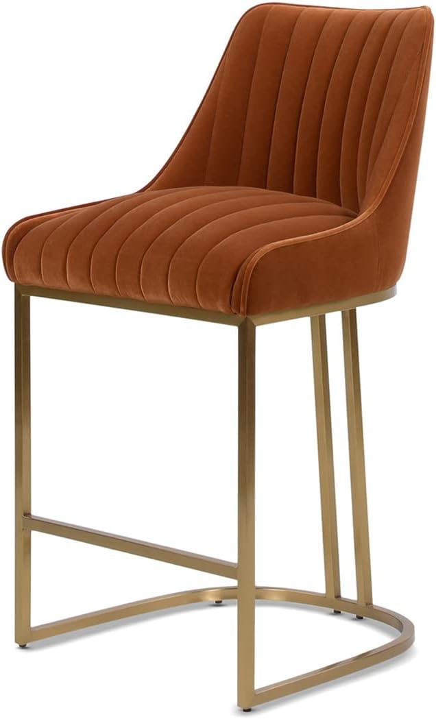 Maddie 27" Modern Glam Gold Base Counter Height Bar Stool Burnt Orange Velvet