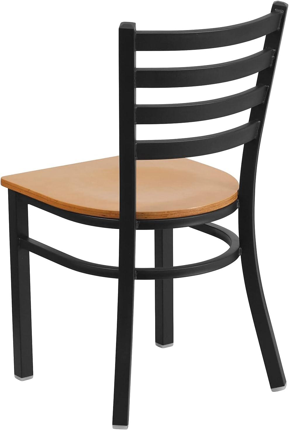 Flash Furniture 2 Pack HERCULES Series Black Ladder Back Metal Restaurant Chair - Natural Wood Seat