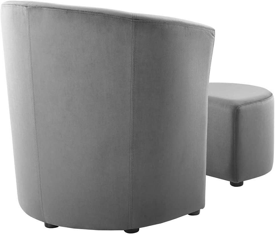 Gray Velvet and Wood Accent Chair with Ottoman