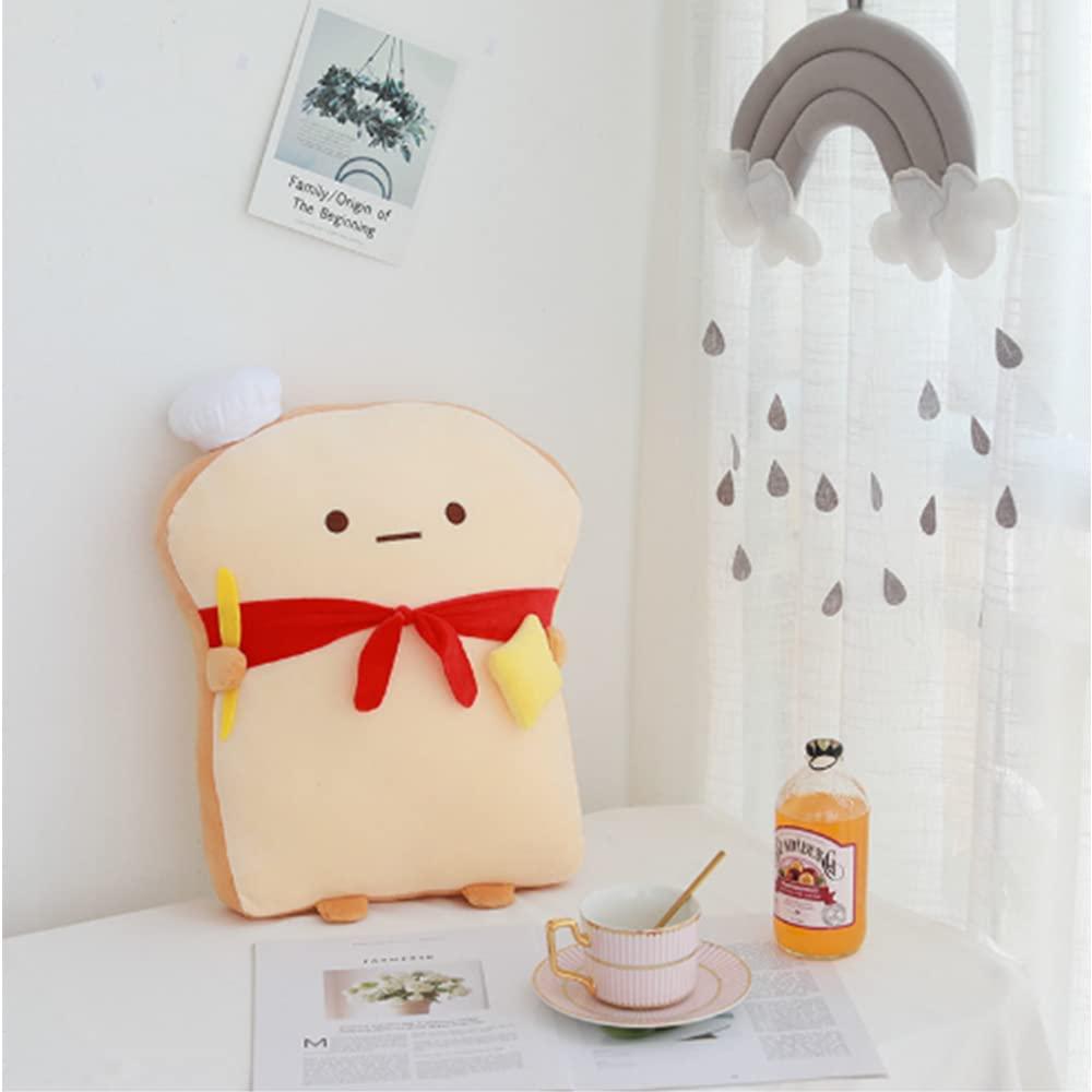 18.9'' Toast Baguette Plush Pillow, Bread Shape Plush Toy Hugging Pillow with Red Scarf,Soft Toast Food Sofa Cushion for Home Decor,Funny Gift Plush Stuffed Hugging Toy for Kids