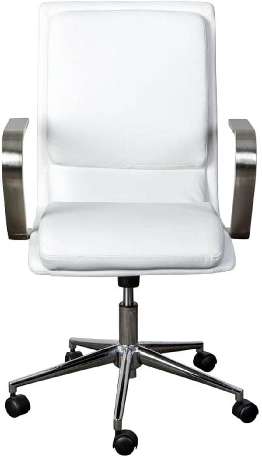 Flash Furniture James Mid-Back Designer Executive LeatherSoft Office Chair with Brushed Chrome Base and Arms, White