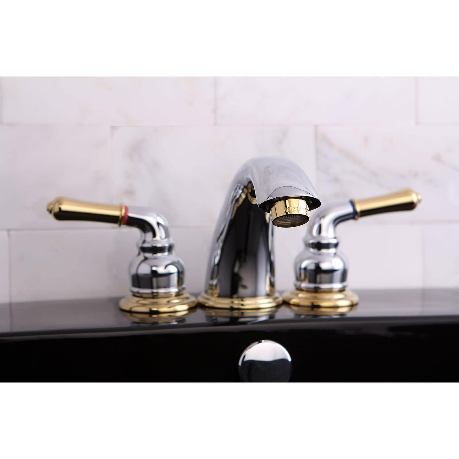 Kingston Brass KB968 Kingston Brass Magellan Two-Handle 3-Hole Deck Mount Widespread Bathroom Faucet with Retail Pop-Up Drain