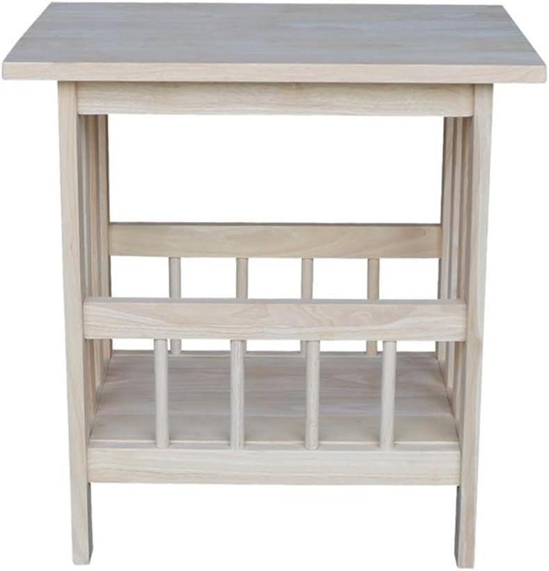 Mission Magazine End Table Unfinished - International Concepts: 22" Wide Hardwood Side Table with Storage Shelf