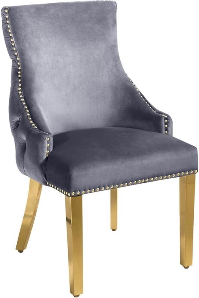 Meridian Furniture Tuft Gray Velvet Dining Chair in Gold Finish (Set of 2)