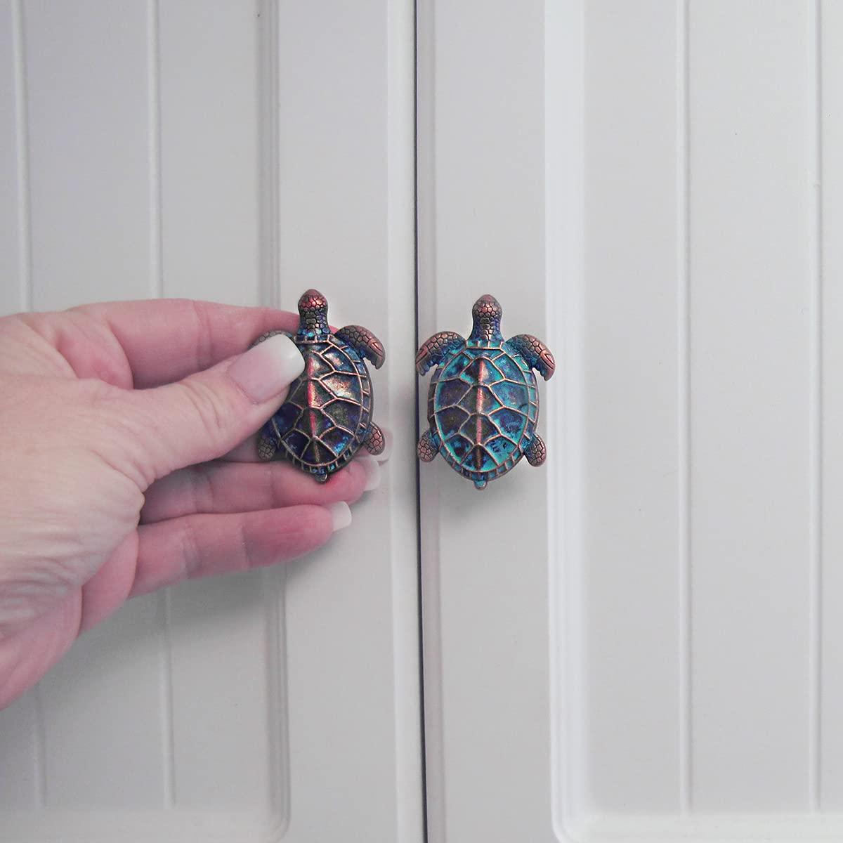 Verdigris Copper Sea Turtle Cabinet Door Dresser Drawer Pull Knob Kitchen Bathroom Nautical Hardware Ocean Decor