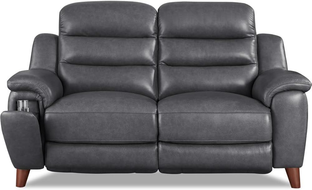 Hydeline Dream Power Headrest Top Grain Leather Zero Gravity Reclining Sofa Couch, 93", Steel Gray, Memory Foam, Pocket Coils and Control Panel