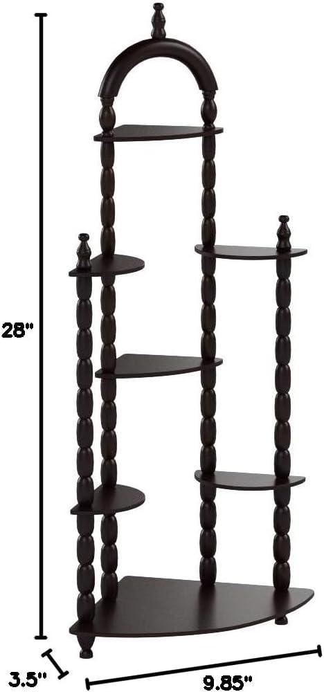 Cherry Finish 5-Tier Wooden Corner Wall Shelf