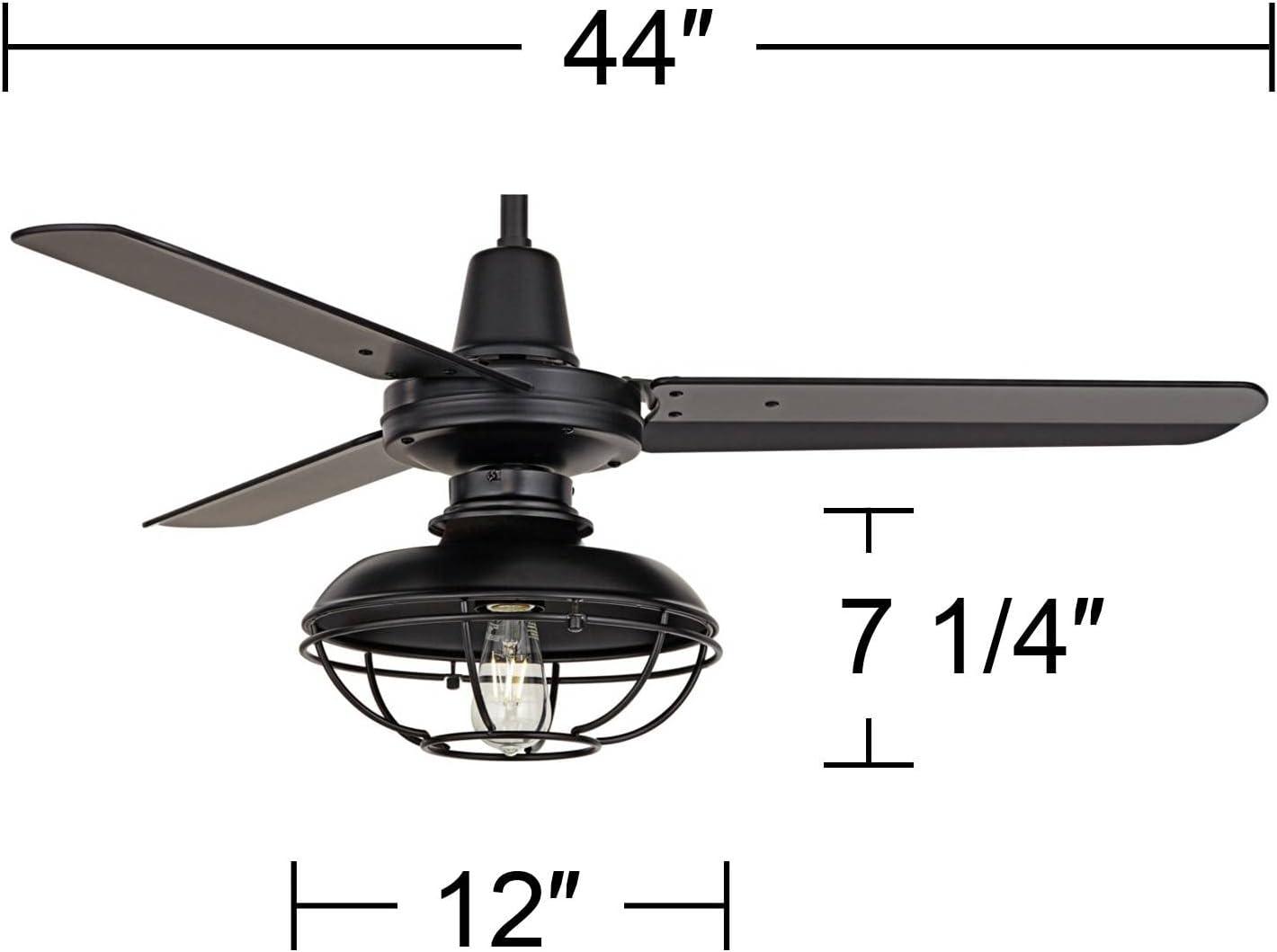 44" Casa Vieja Plaza Industrial Rustic Indoor Outdoor Ceiling Fan with LED Light Remote Control Matte Black Cage Damp Rated for Patio Exterior House