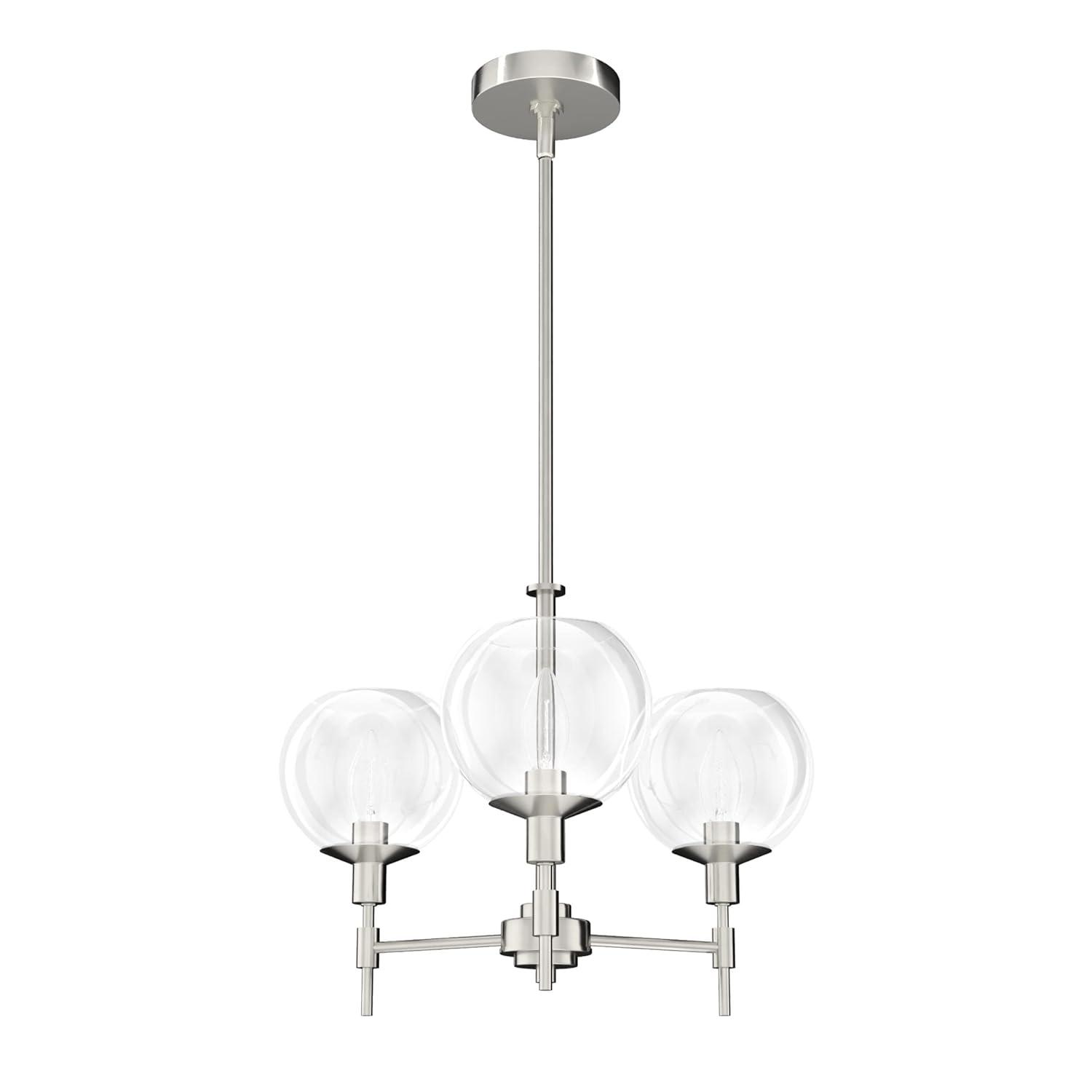 Hunter - Xidane 3-light Brushed Nickel, Medium Size Chandelier, Dimmable, Mid Century Modern Style, Candle Shaped, for Bedrooms, Kitchens, Dining, Living Rooms - 19740
