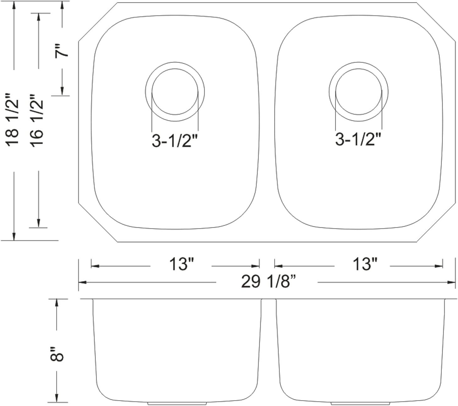 29'' Stainless Steel Double Bowl Undermount Kitchen Sink