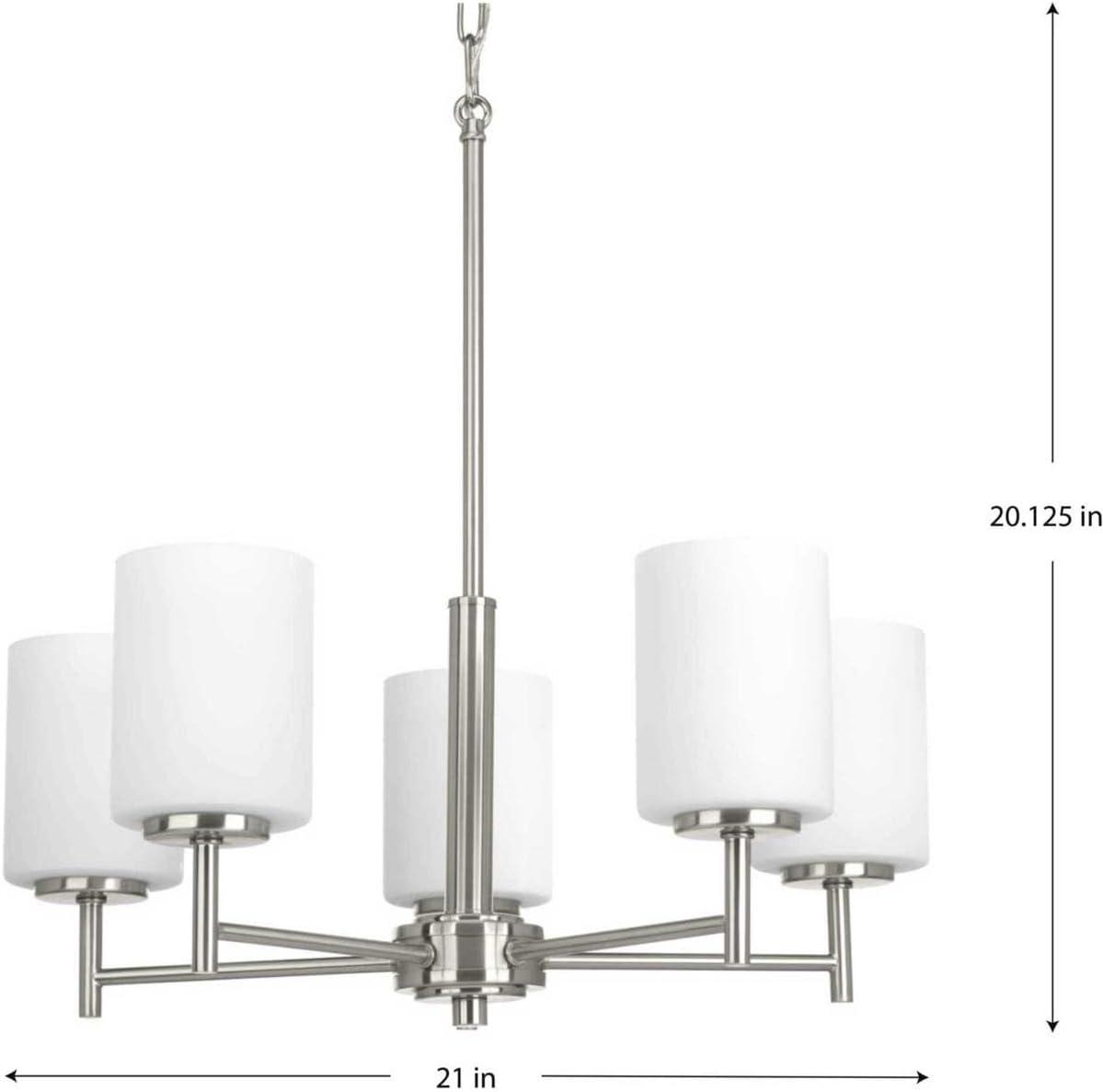 Progress Lighting Replay 5-Light Chandelier, Brushed Nickel, White Glass Shades