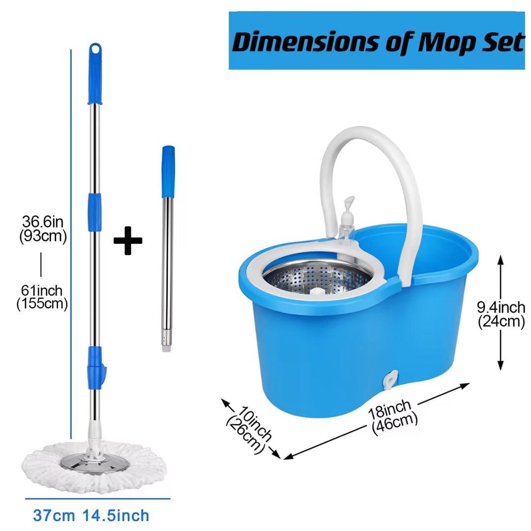 Spin Mop and Bucket with Wringer Set,360°Spin Mop & Bucket Floor Cleaning System Mop Bucket with 61" Adjustable Extended Handle 3 Microfiber Replacement Head Refills