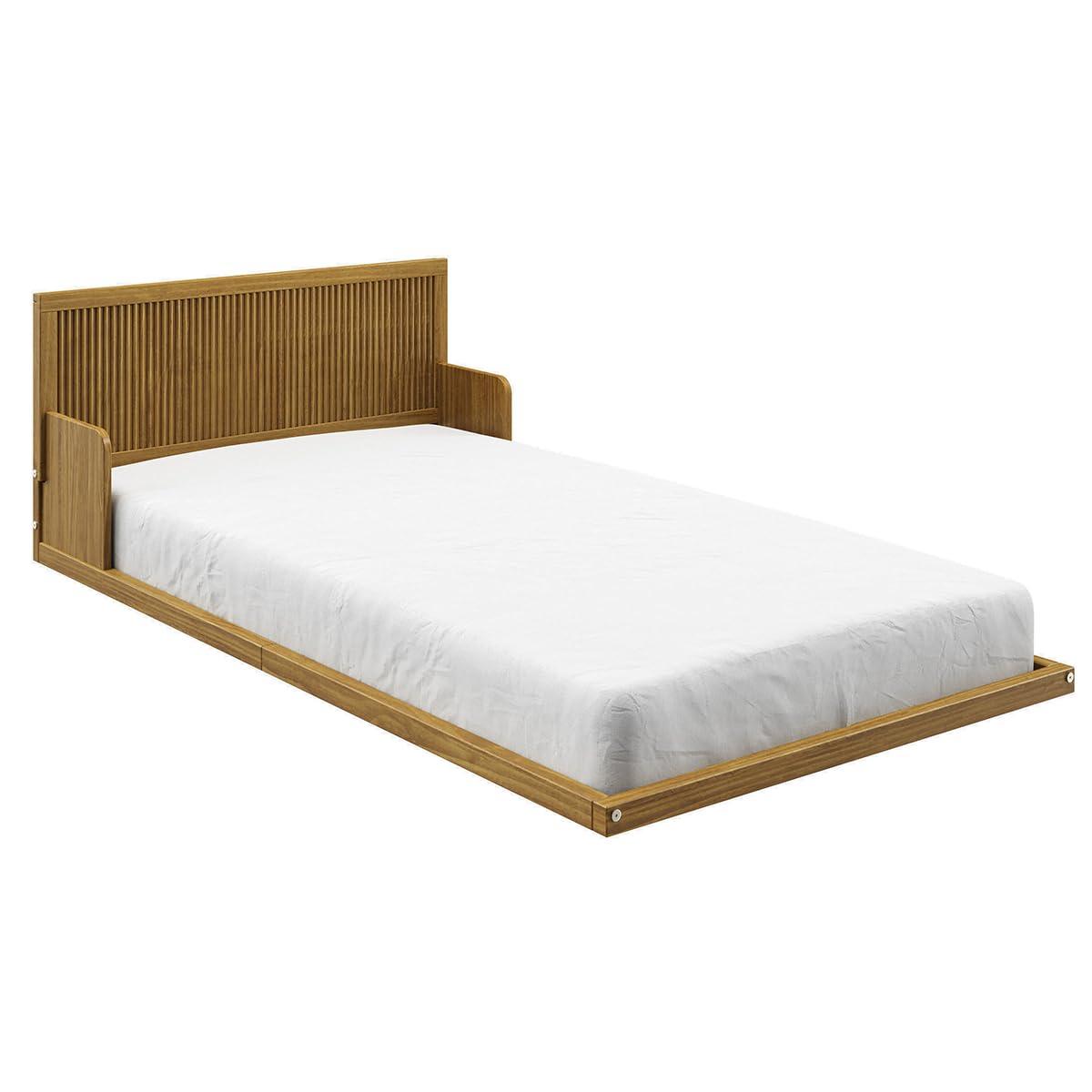 P'Kolino Natural Oak Twin Reeded Wood Floor Bed - Montessori Inspired Floor Bed for Kids - FSC Certified Solid Pine Wood Construction