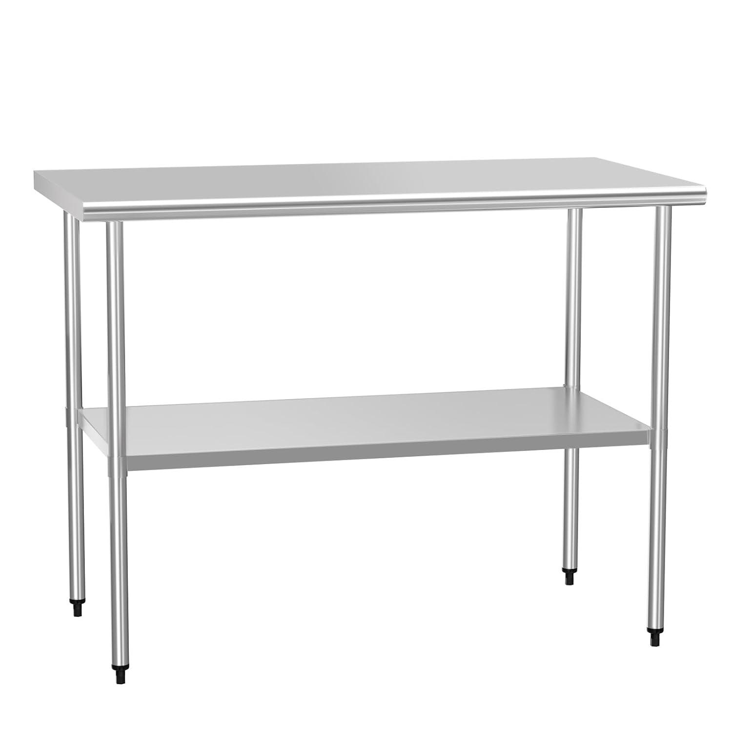 Ktaxon 48'' x 24" Stainless Steel Prep & Work Table, Kitchen Commercial Garage Workbench Worktable Workstation, for Kitchen, Restaurant, Home, Hotel, Outdoor