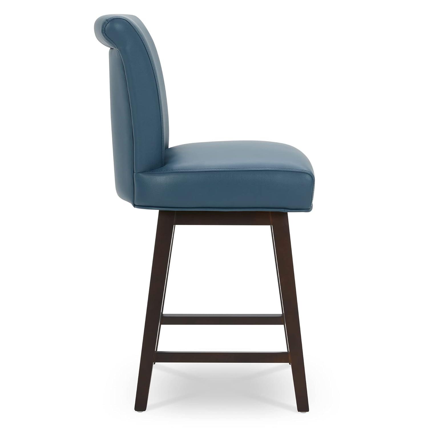 Swivel Bar Stools Set of 2 with Thicker Wood Legs,26" Counter Height Bar Stools,Faux Leather,Blue