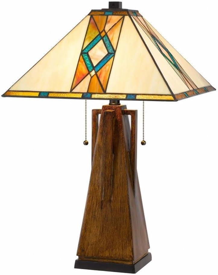 Mission Style Stained Glass Tiffany Table Lamp with Resin Base