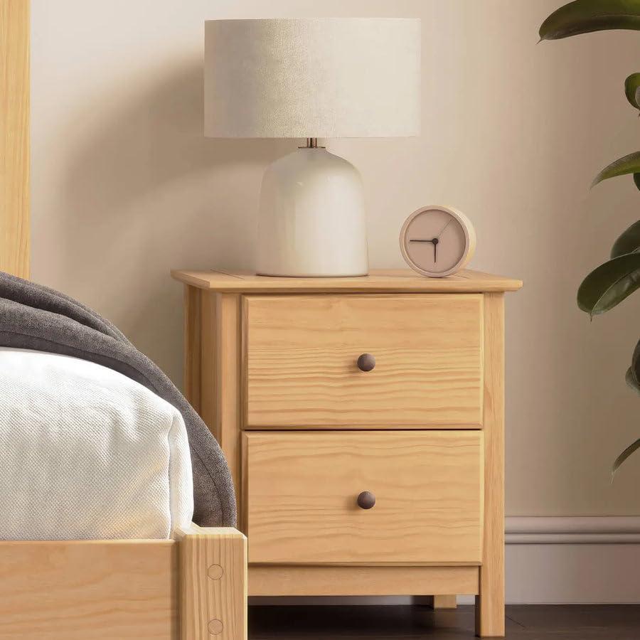 Natural Solid Pine 2-Drawer Shaker Nightstand